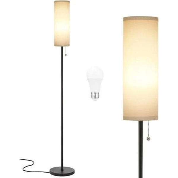 Ambimall Floor Lamp for Living Room with 3 Color Temperatures Bulb, 64 inch Standing lamp with Linen lampshade for Bedroom, Minimalist Pole Lamp, Grey