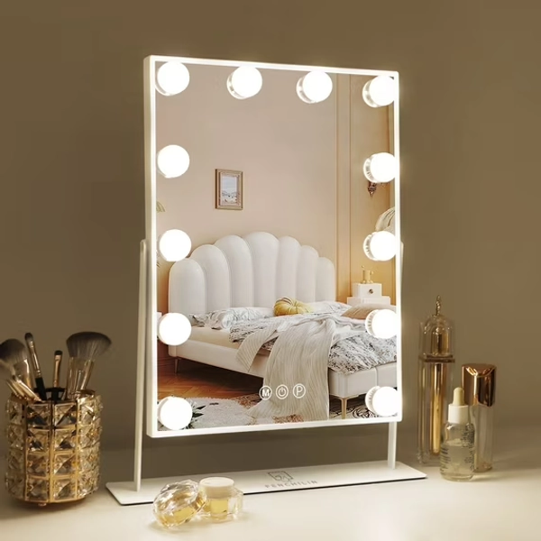 Fenchilin Vanity Makeup Mirror with Lights Metal Tabletop White 14.5" x 18.5"