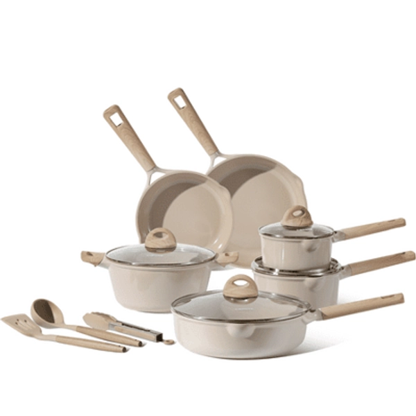 Carote Ceramic Nonstick Pots and Pans Set  13 Pieces Non-Toxic Kitchen Cookware Sets Compatible for All Stoves  Taupe