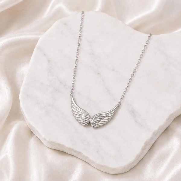 Silver Angel Wings Necklace, Waterproof Stainless Steel Dainty Jewellery Gift for Her