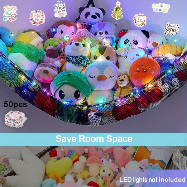 Heavy-Duty Plush Animal Storage Organizer - Extra Large 155x110cm (5x3.5ft) Hanging Rack with 50 Stickers, Space-Saving Shelf for Bedroom, Living Room, - Easy Installation, No Tools Needed, Sturdy Fabric Construction - Ideal for ' Rooms, Home Decor - Available in Black/White/Pink/Blue, Bedroom Organization, Playful Design, Durable Fabric, Wallmounted Shelf, Family Households, Teddy Storage, Teddy Hammock, Stuffed Animal Storage, Toy Storage Organizer, Hanging Storage Organizer, Girl