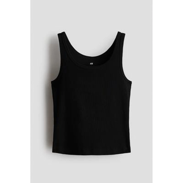 H & M - Ribbed cotton vest top - Black