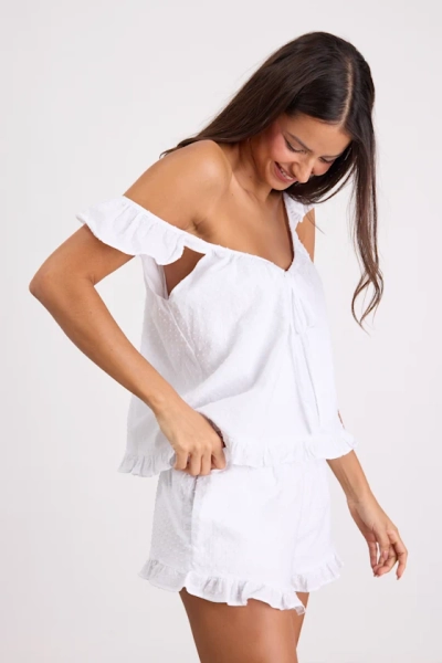 Janelly Ivory Swiss Dot Ruffled Two-Piece Pajama Set