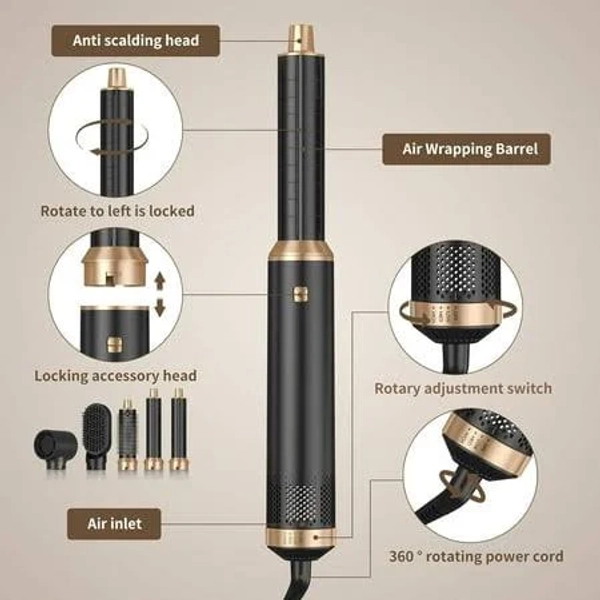 5 in 1 Blow Dryer Brush Air Curler Air Curling Wrap Styler Detachable Hot Air