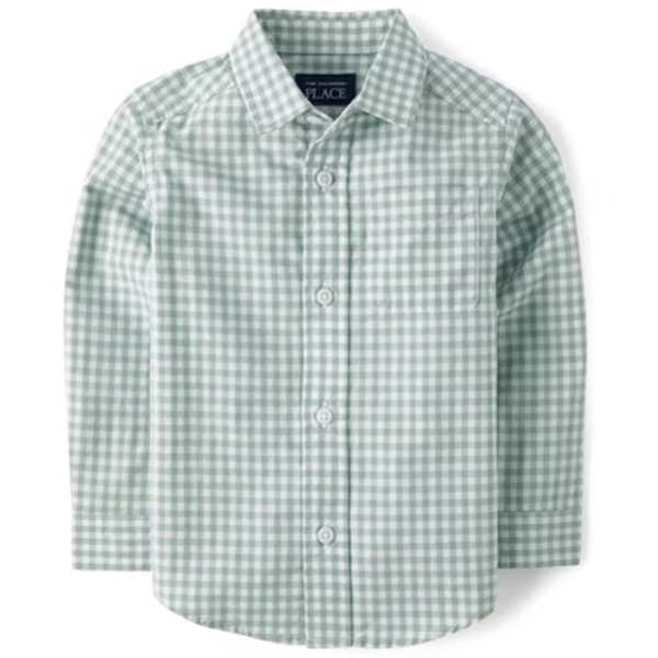 The Children's Place Toddler Boys Dad And Me Long Sleeve Gingham Poplin Button Up Shirt Green 4T