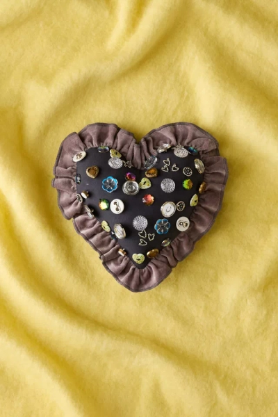 Beaded Heart Ruffle Throw Pillow