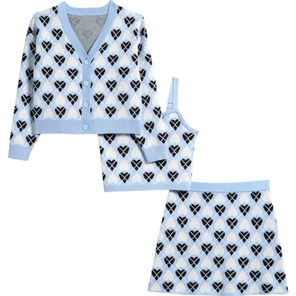 Freshman Kids' Heart Argyle 3-Piece Set