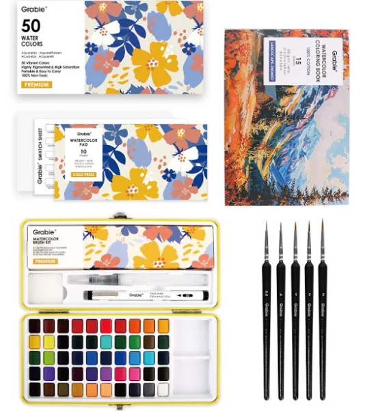 Grabie Watercolor Paint Set and 11 Pcs Miniature Detail Paint Brushes Set