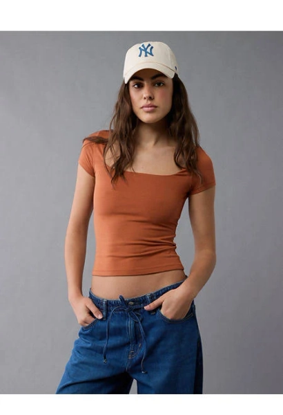 AE Women's Square Neck Hey Baby Tee
