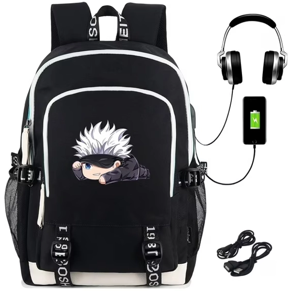 Roffatide Anime Jujutsu Kaisen Gojo Satoru Backpack with USB and Headphone Ports, Black