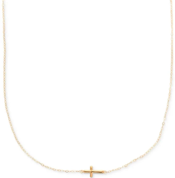 10K Gold Sideways Cross Pendant Necklace