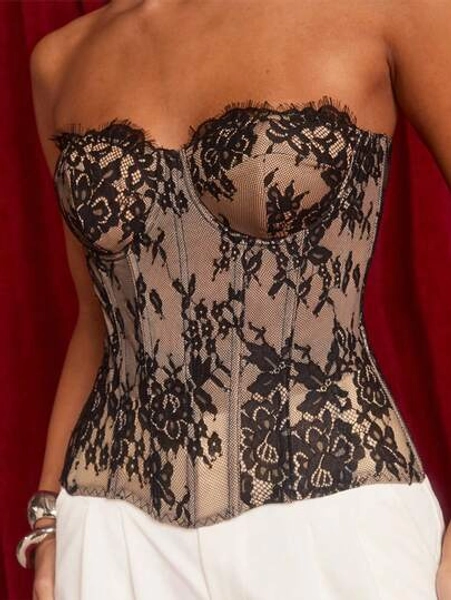 Glamine Top a fascia con inserti in pizzo per donna