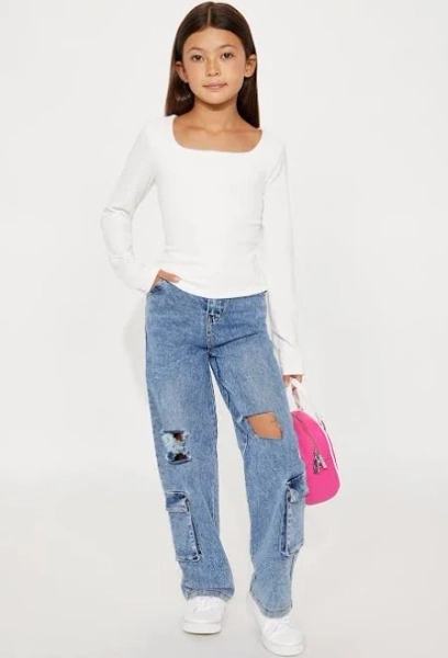 Fashion Nova Kids' Mini Work Hard Play Hard Cargo Jeans