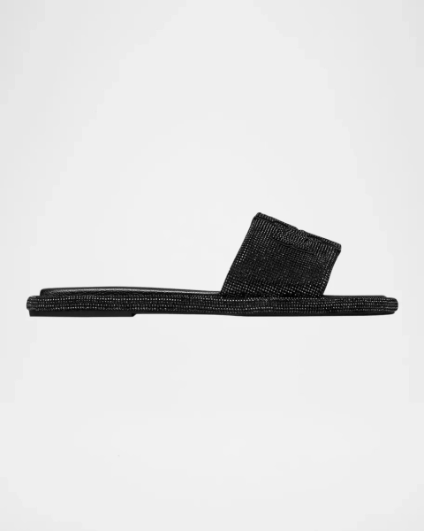 Double T Pave Leather Slide Sandals 