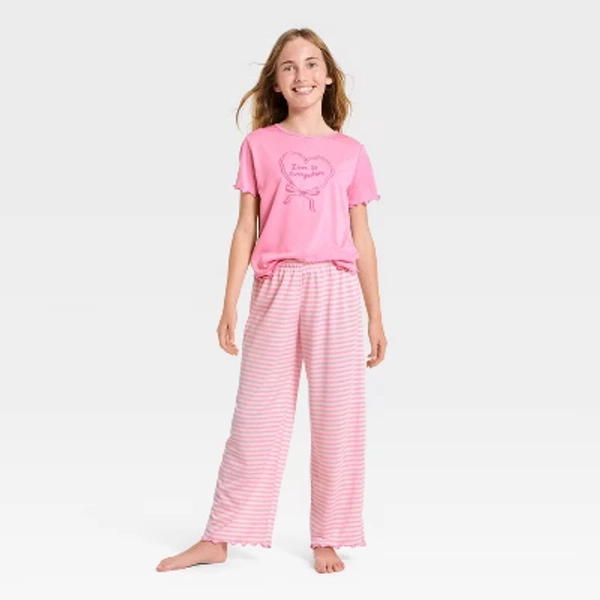 Girls' Valentine's Day 3pc 'Heart Bow' Graphic Pajama Set- Cat & Jack™ Pink XS