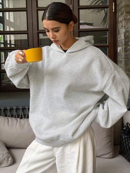 Livesso Hooded Casual Thermal Lined Solid Color Unisex Loose Fit Sweatshirt,Fall Clothes