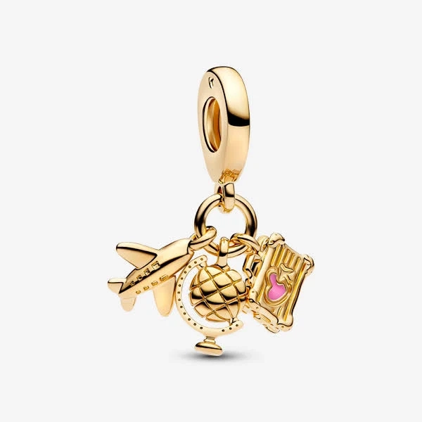 Pandora Airplane, Globe & Suitcase Triple Dangle Charm