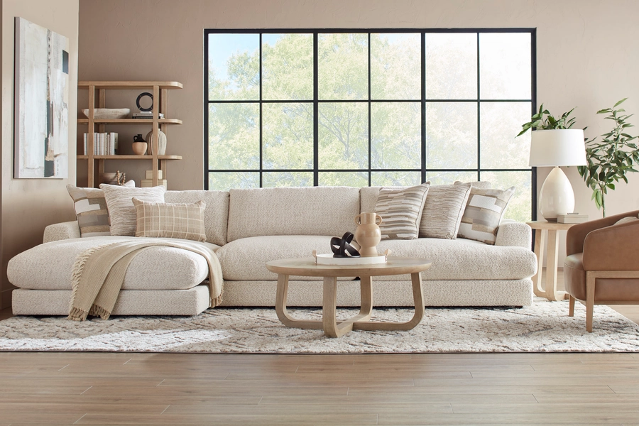 Drew & Jonathan Montecito White Chenille,Polyester Fabric 2 Pc With Chaise Left Arm Sectional