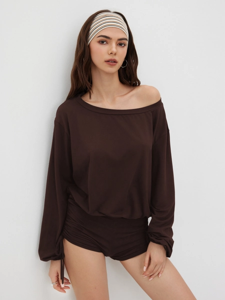 Asymmetrical Neck Drawstring Romper