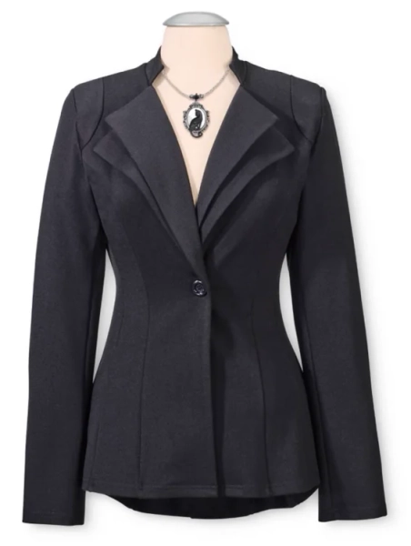 Quotidien Ponte Knit Jacket, Double Lapels, High/Low, Princess Seams in Black size X-Small by The Pyramid Collection