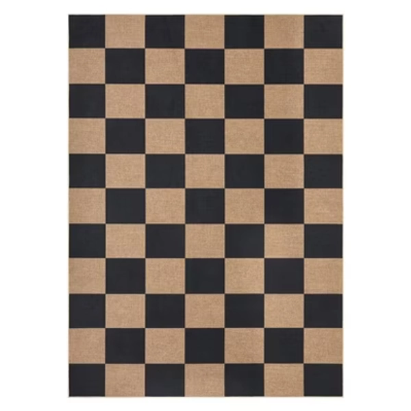 9'x12' Washable Modern Living Room Rugs, Gingham Check Non Slip Bedroom Carpet, Geometric Checkered Indoor Floor Rugs for Dining Room, Black/Brown