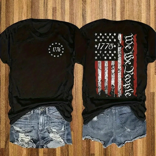 Black WoT Shirt Slim Fit Casual Graphic with Vintage 1776 Emblem Classic Crew Neck Design Featuring Circle Graphic Perfect Casual Wear for Everyday Outfits Trendy St.jpg, Soft Crew Neck All-Season Casual Tee, Durable Print Holiday Party Outfit
