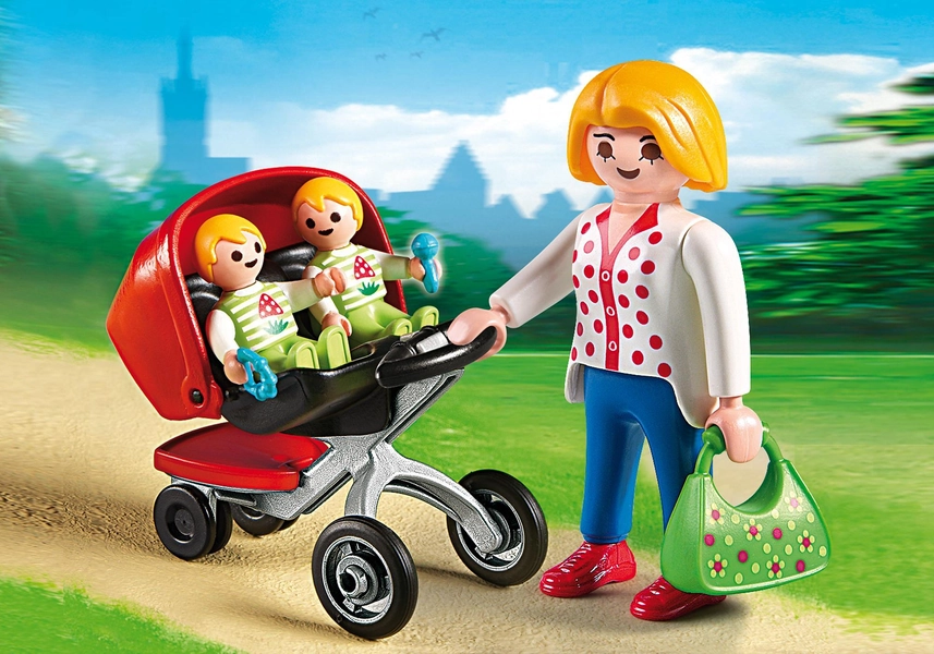 Mother with Twin Stroller