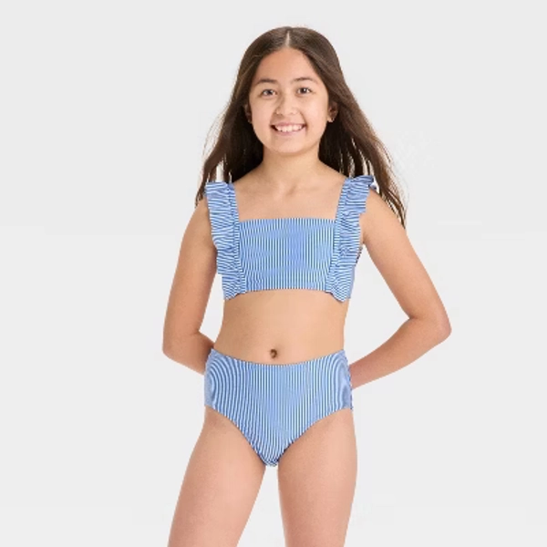 Girls' Happy Camper Striped Bikini Set - Cat & Jack™ Blue XS