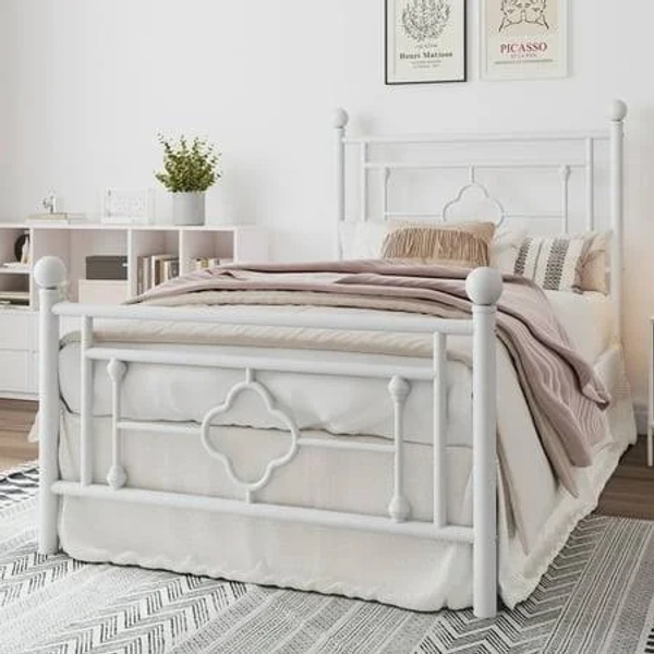 Allewie Twin Vintage Metal Platform Bed Frame with Headboard and Footboard/Mattress Foundation/Under Bed Storage/Metal support/Easy Assembly