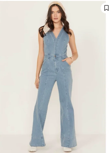 Flying Tomato Women's Light Wash Open Back Denim Jumpsuit
