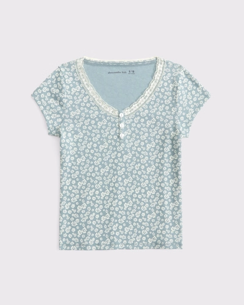 lace-trim henley tee
