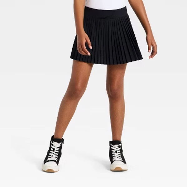 Girls' Mid Rise Pleated Active Skort - All In Motion™ Black L