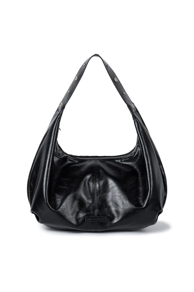 Studded Strap Hobo Bag (Black)