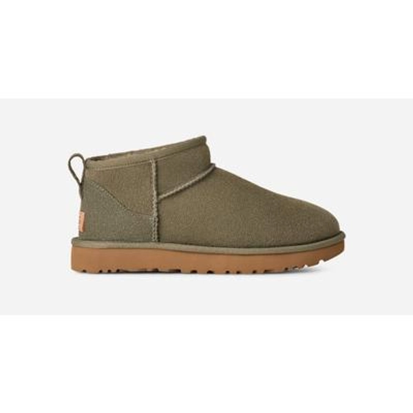 UGG® Women's Classic Ultra Mini Sheepskin Classic Boots in Moss Green/Amphora, Size 5