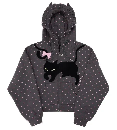 CAT POLKA DOT ZIPUP HOODIE