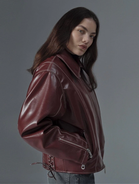 Robin Unisex Vegan Olive Leather Jacket | Bordeaux - XS