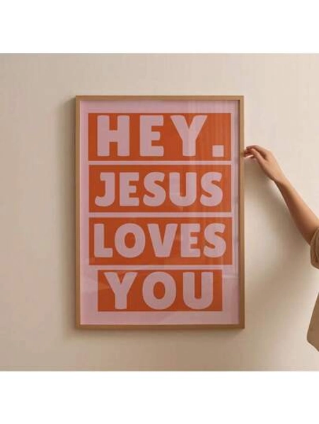 1pc Unframed Christian Art Canvas Poster Print Minimalist Jesus Loves You Typography Quotes Wall Decor Painting For Dorm,Apartment,Living Room,Bedroom,Modern Home Decoration