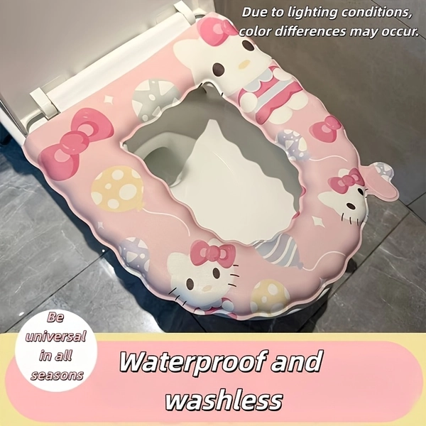 Y2K [Officially Licensed by Sanrio] Toilet Seat Cover, Bathroom Accessory, Cute Cartoon Design, Suitable for All Seasons, Washable Toilet Seat Cover, with Portable Handle, Convenient And Hygienic, Made of Thickened Material