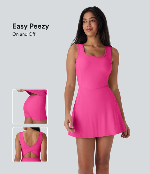 SoftlyZero™ Airy U Neck 2-in-1 Pocket Mini Cool Touch Dance Active Dress-Easy Peezy