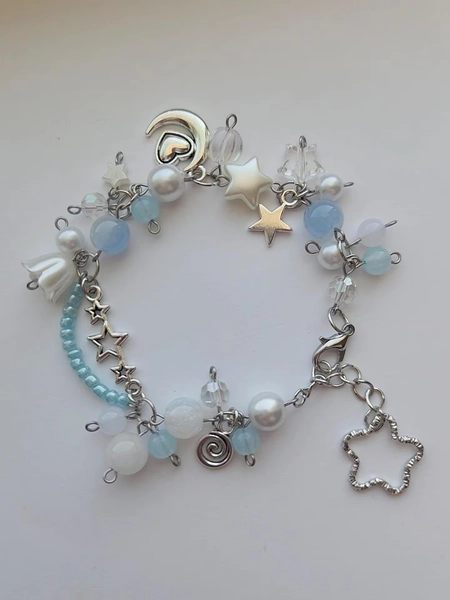 Blue Charm Bracelet Moon Charm Star Charm y2k Bracelet Cute Friendship Bracelets Kawaii Bracelet Jewelry Gift For Her Bracelet Gift Idea