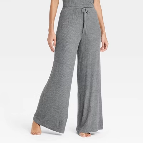 Women's Cozy Ribbed Wide Leg Pants - Auden™ Dark Gray XXL: Relaxed Fit, Mid Rise, Full Waistband Elastic, Abstract Marble Pattern