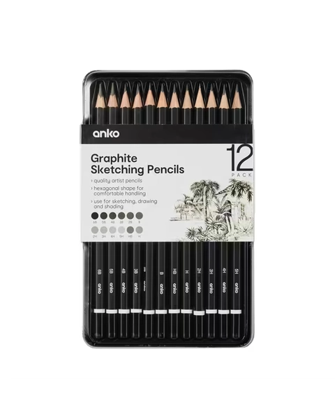 12 Pack Sketching Pencils - Assorted - One Size