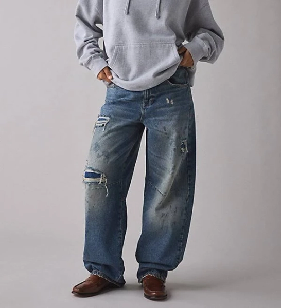 BDG Logan Deconstructed Buckle Baggy Barrel Jean