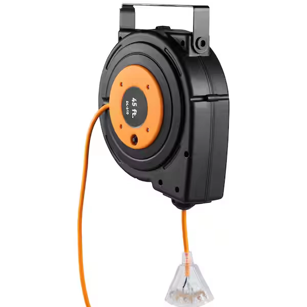 SVOPES Heavy Duty Retractable Extension Reel, 45 ft. 12 Gauge/ 3 Conductors, 1875amps, 15 Amp, Extension Cord Reel with Outlets SSSJXQMC45FT164EXV1-V1217