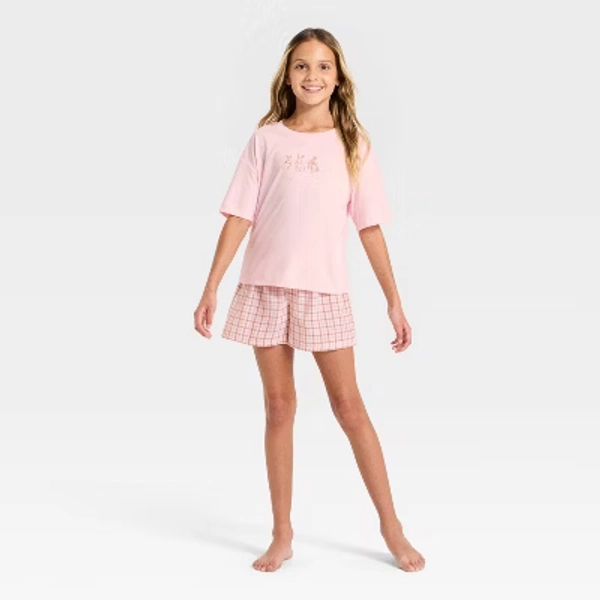 Girls' Bunny Boxer Shorts and T-Shirt Pajama Set - art class™ Pink XXL