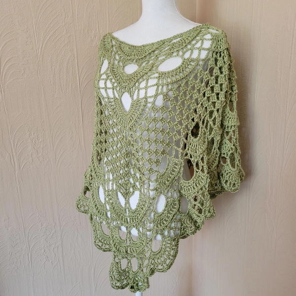 Boho Poncho, Crochet Poncho, Women Poncho, Summer Poncho, Light Green Poncho