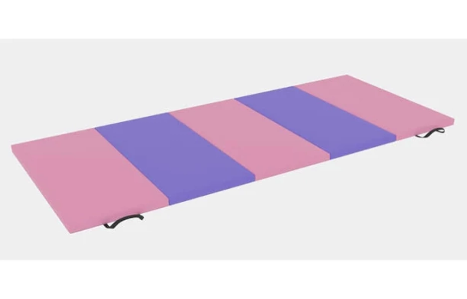 Kids Foldable Tumbling Mat 2x6ft, 2-Inch Foam Gymnastics Mat for Home Workouts, Yoga, Stretching, Martial Arts with Carry Handles, Pink/Purple