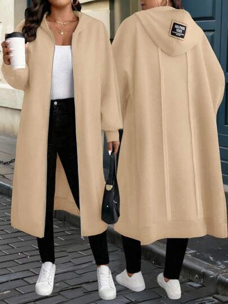 EMERY ROSE Plus Size Casual Street-Style Loose Daily Versatile Zip-Up Hooded Long Sleeve Jacket Fall Winter Cloth For Women Autumn