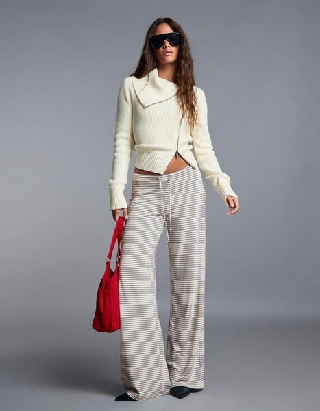 Straight leg stripe print trousers