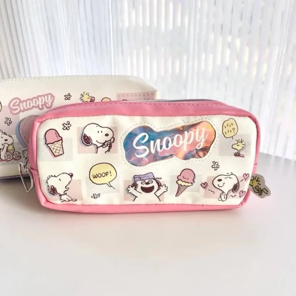 New Snoopy Kawaii Pencil Case Large Capacity Waterproof Stationery Bag Cosmetic Brush Storage Bag